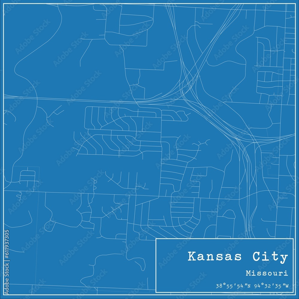 Blueprint US city map of Kansas City, Missouri. Blueprint US city map of Kansas City, Missouri.