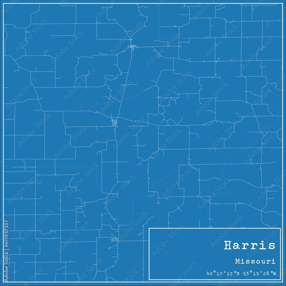 Obraz premium Blueprint US city map of Harris, Missouri.