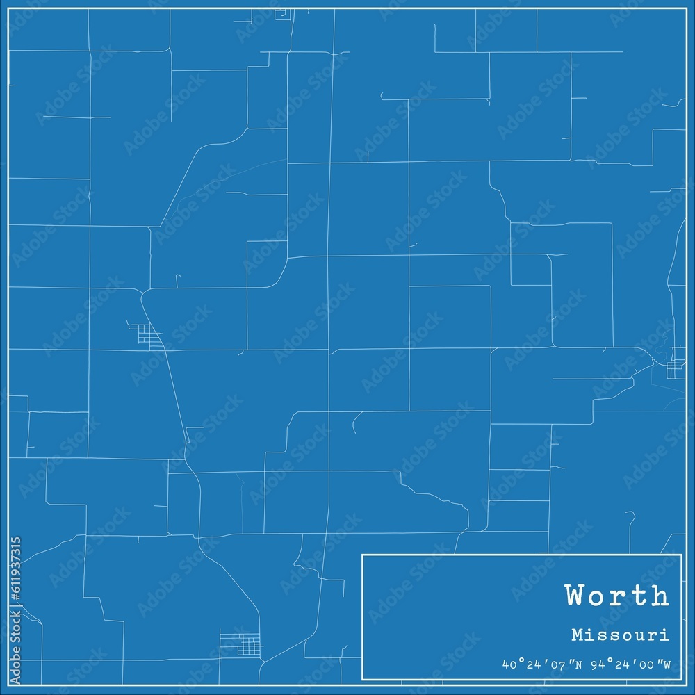 Blueprint US city map of Worth, Missouri.