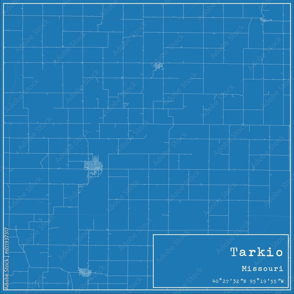 Obraz premium Blueprint US city map of Tarkio, Missouri.