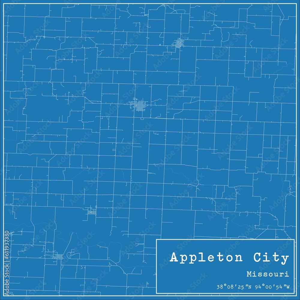 Fototapeta premium Blueprint US city map of Appleton City, Missouri.