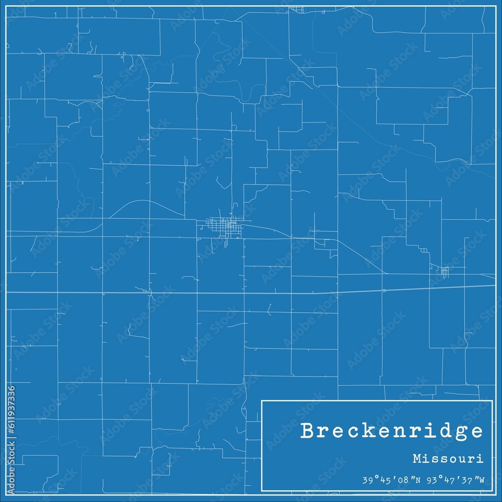 Blueprint US city map of Breckenridge, Missouri.