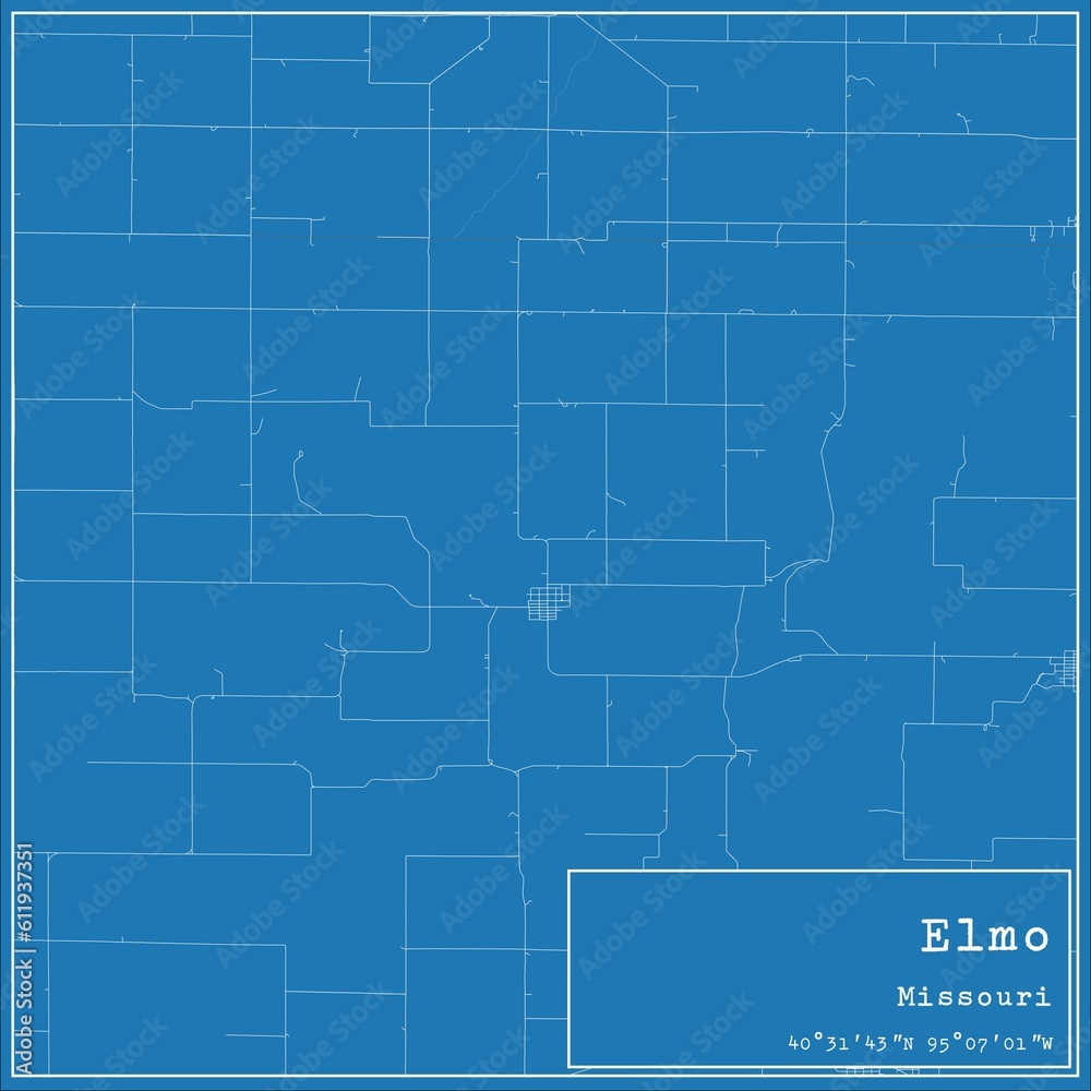 Blueprint US city map of Elmo, Missouri.