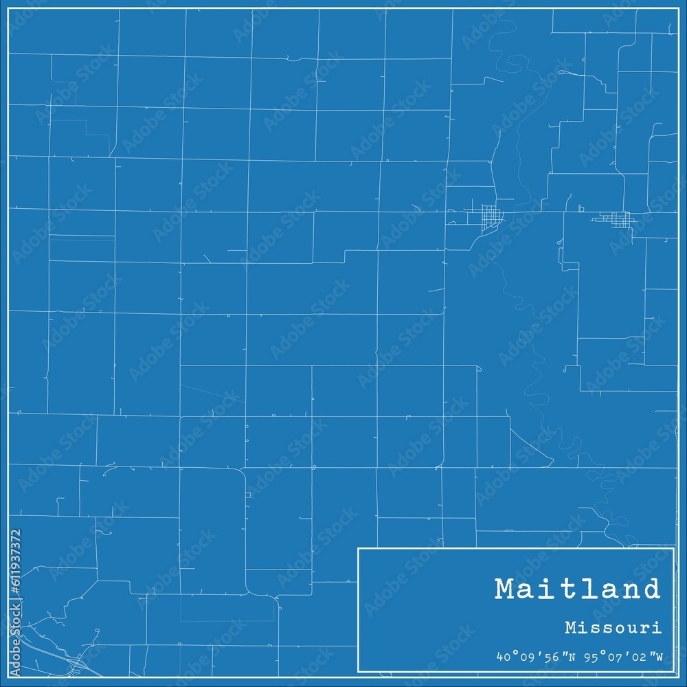 Blueprint US city map of Maitland, Missouri.