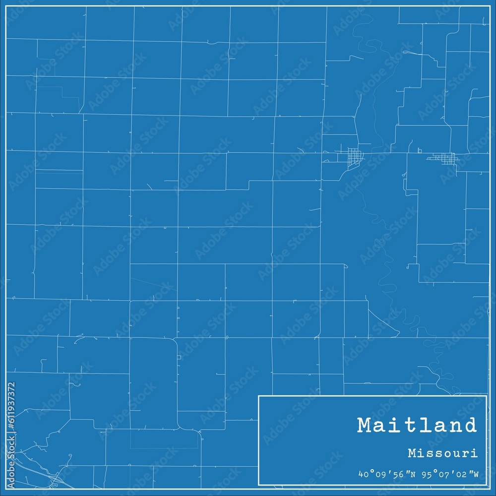 Obraz premium Blueprint US city map of Maitland, Missouri.