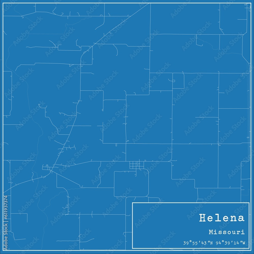 Blueprint US city map of Helena, Missouri.