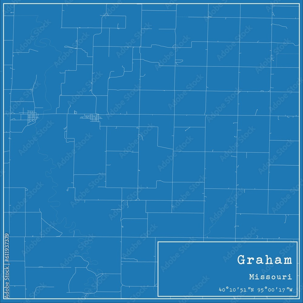 Blueprint US city map of Graham, Missouri.
