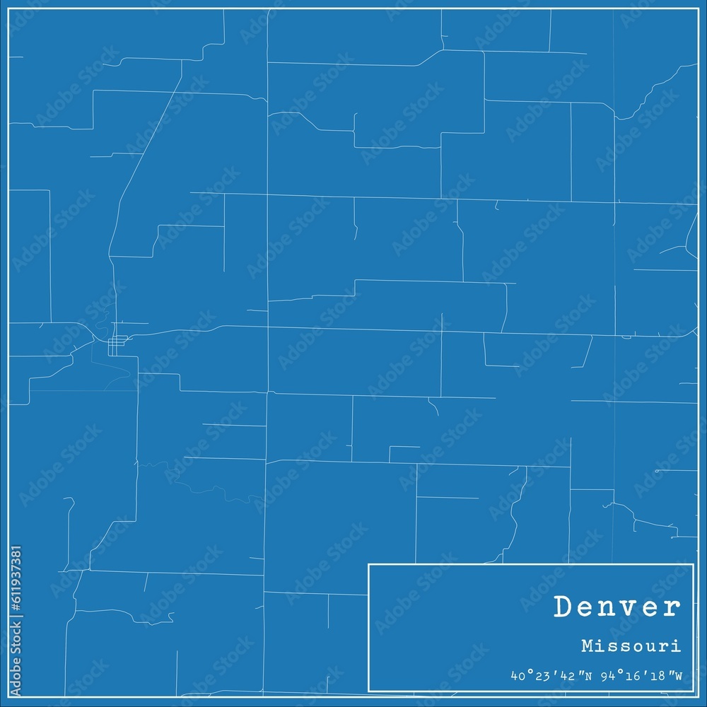 Fototapeta premium Blueprint US city map of Denver, Missouri.