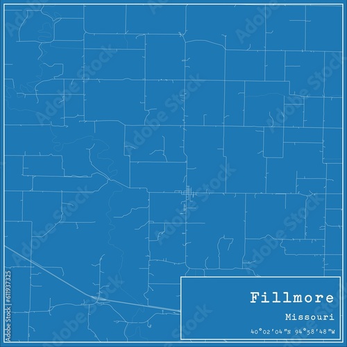 Blueprint US city map of Fillmore  Missouri.