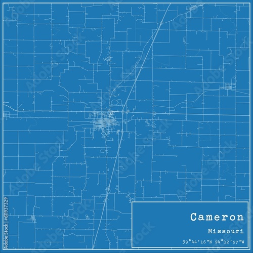 Blueprint US city map of Cameron, Missouri.