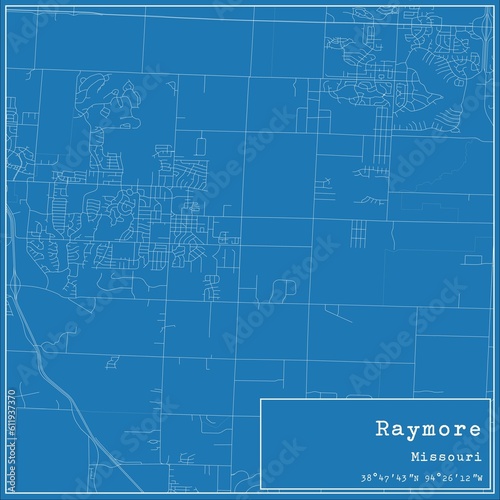 Blueprint US city map of Raymore, Missouri.