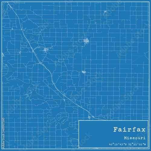 Blueprint US city map of Fairfax, Missouri. photo