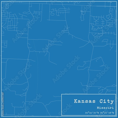 Blueprint US city map of Kansas City, Missouri. © Rezona