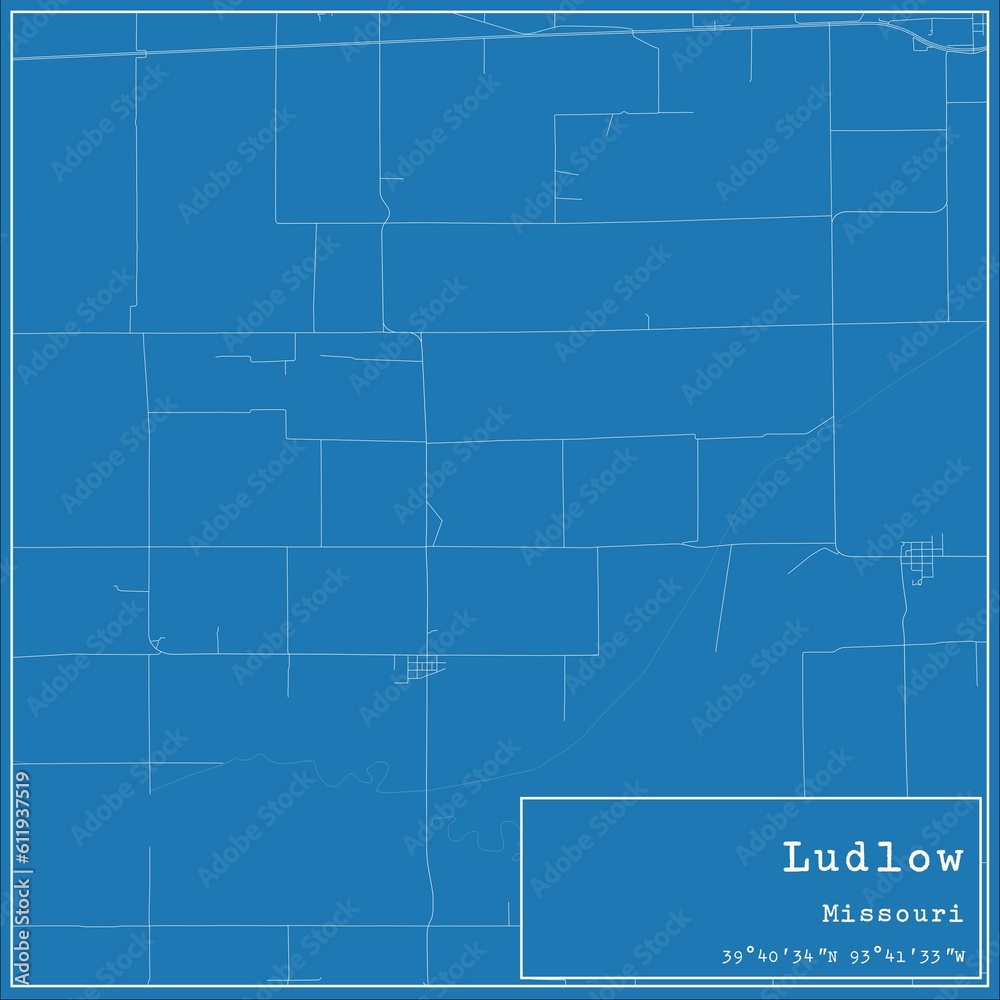 Blueprint US city map of Ludlow, Missouri.