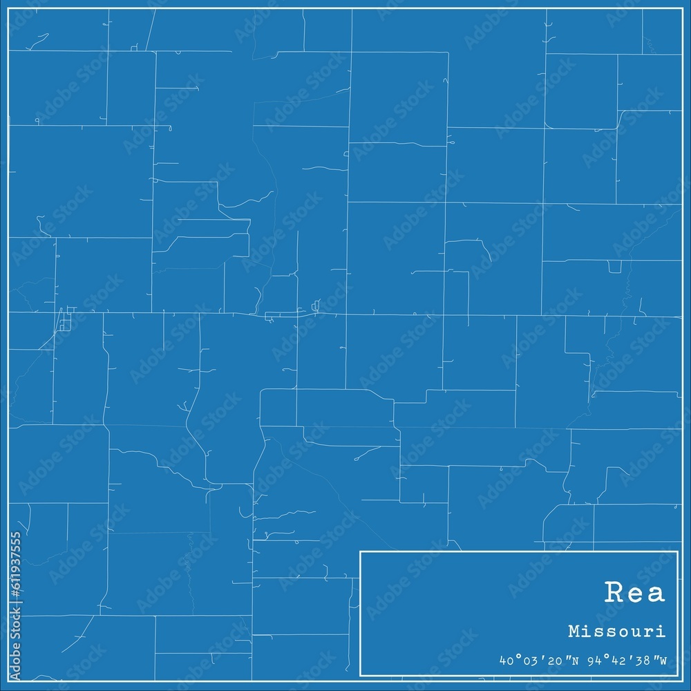 Blueprint US city map of Rea, Missouri.