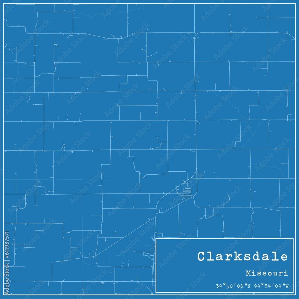 Blueprint US city map of Clarksdale, Missouri.