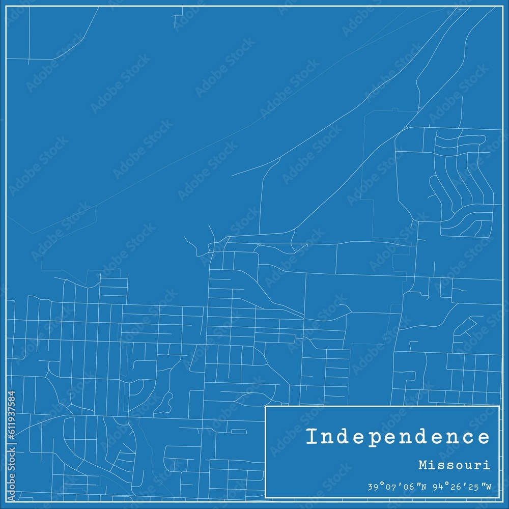 Blueprint US city map of Independence, Missouri.