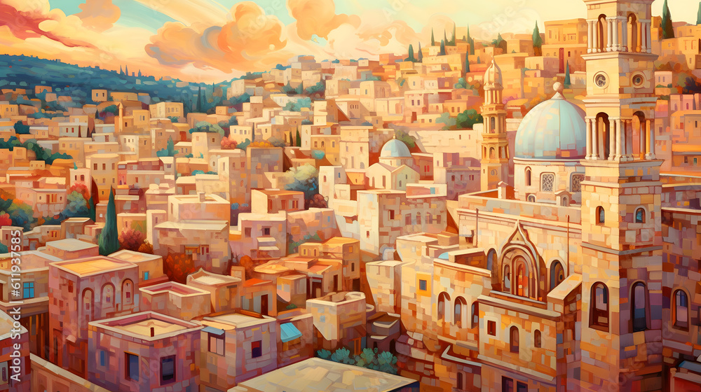 Old city of Jerusalem cityscape in fauvism style generated by AI
