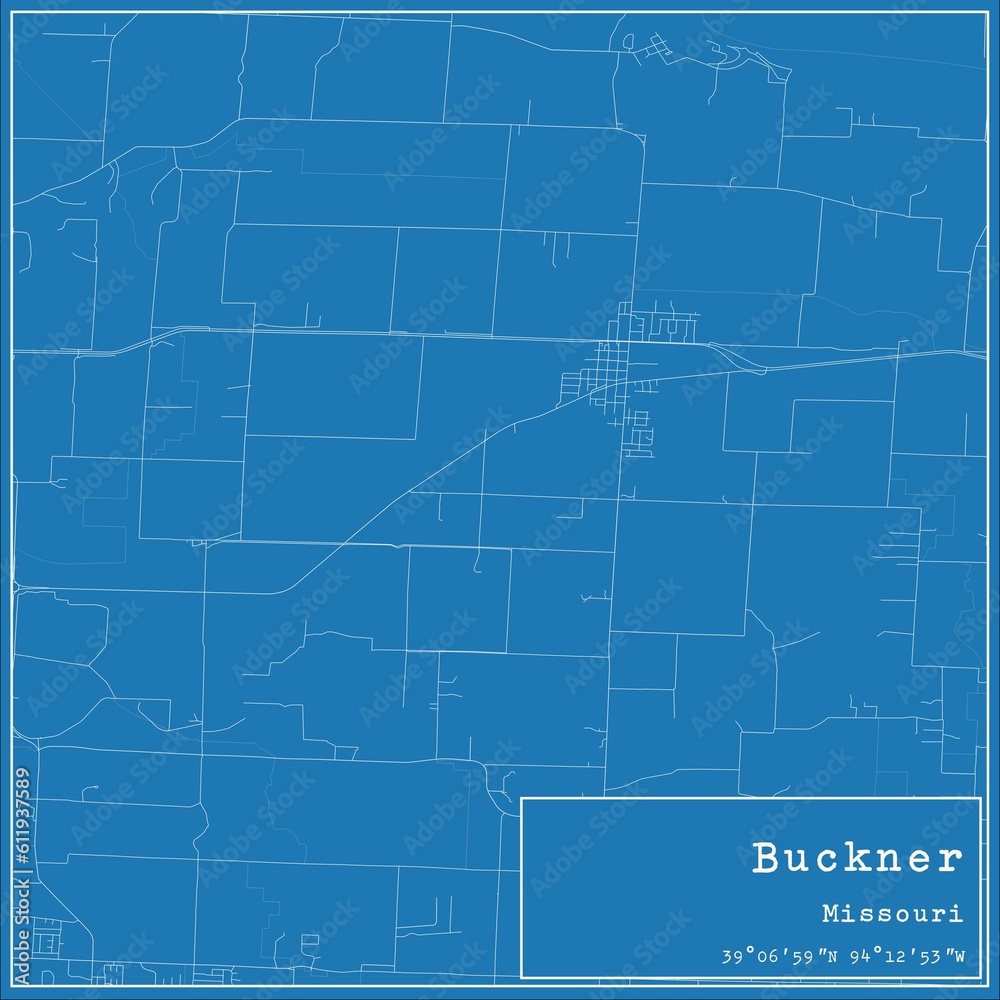 Blueprint US city map of Buckner, Missouri.