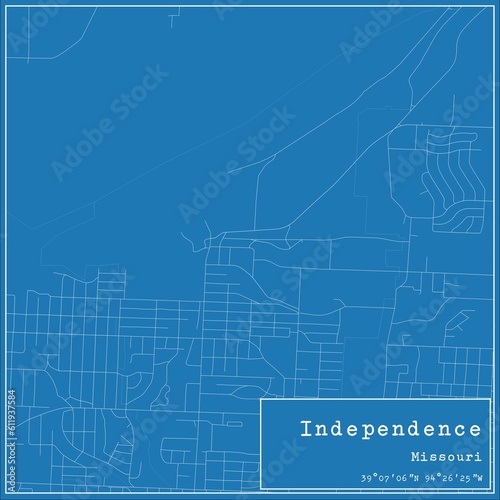 Blueprint US city map of Independence  Missouri.