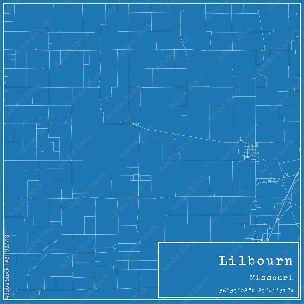 Blueprint US city map of Lilbourn, Missouri.