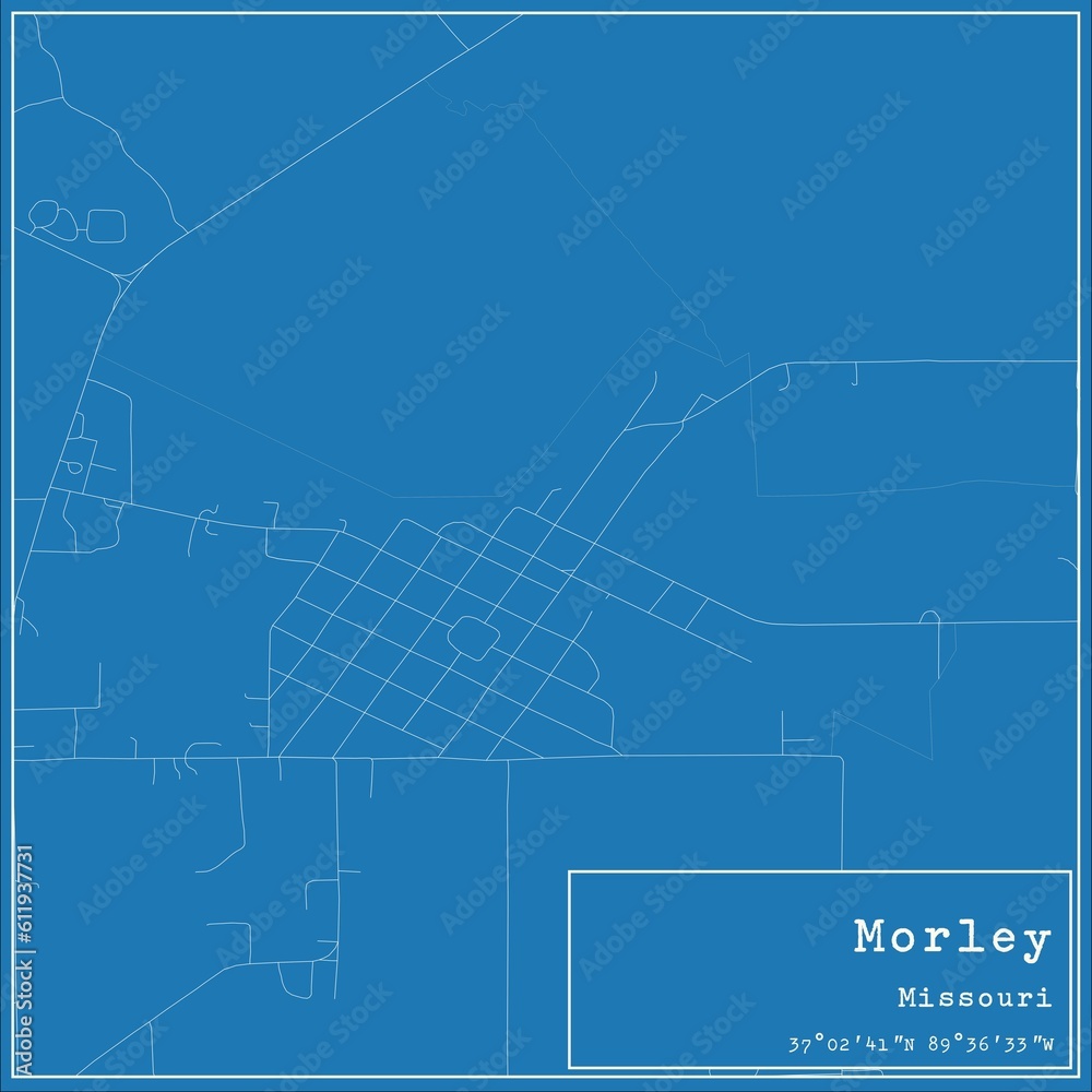 Blueprint US city map of Morley, Missouri.