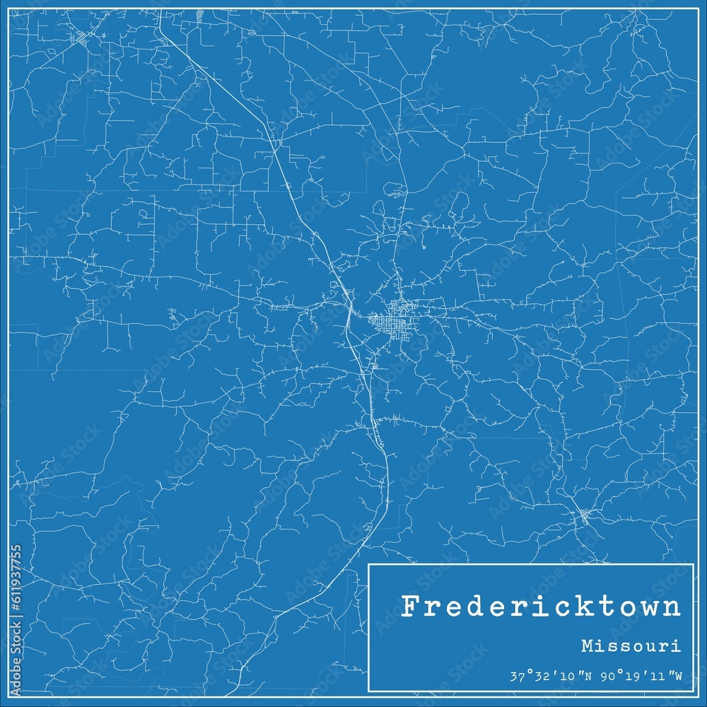 Blueprint US city map of Fredericktown, Missouri. Blueprint US city map of Fredericktown, Missouri.