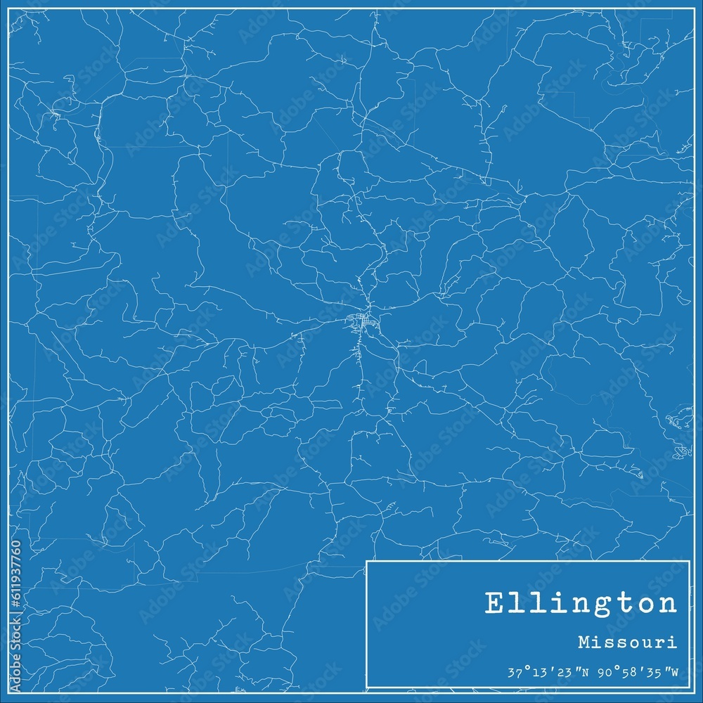 Blueprint US city map of Ellington, Missouri.