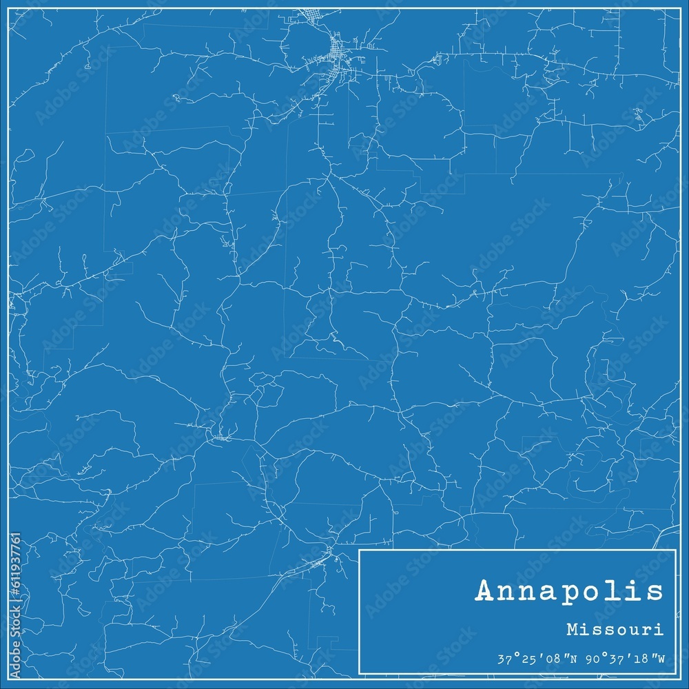 Blueprint US city map of Annapolis, Missouri.