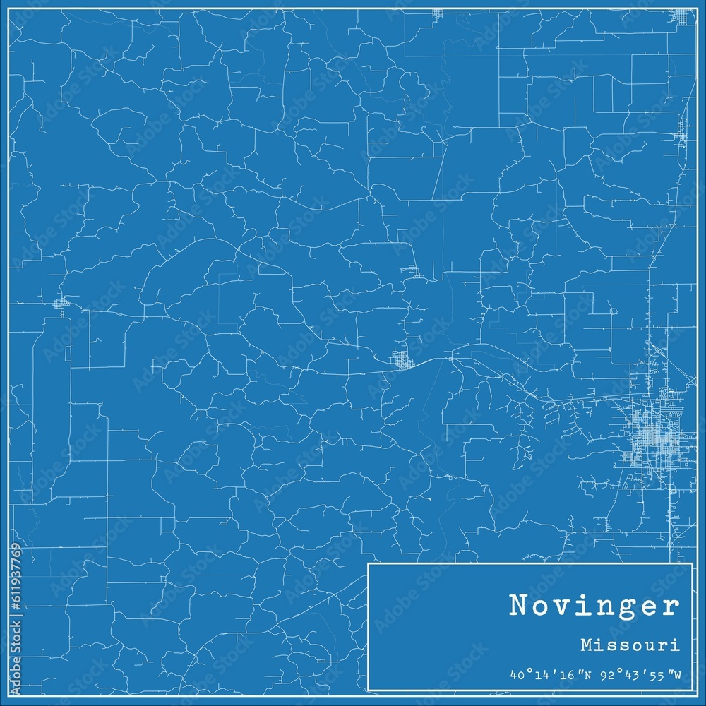 Blueprint US city map of Novinger, Missouri.