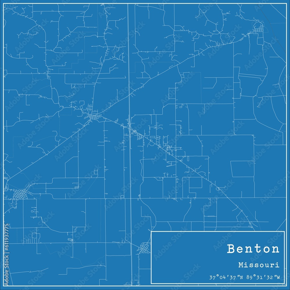 Blueprint US city map of Benton, Missouri.