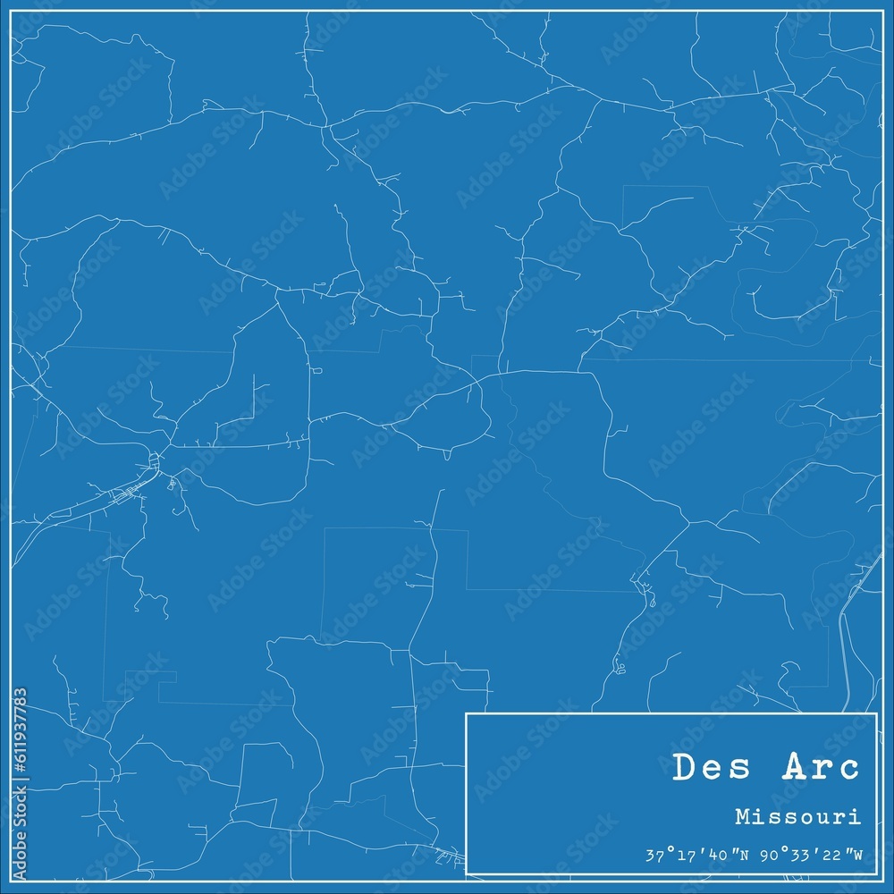 Fototapeta premium Blueprint US city map of Des Arc, Missouri.