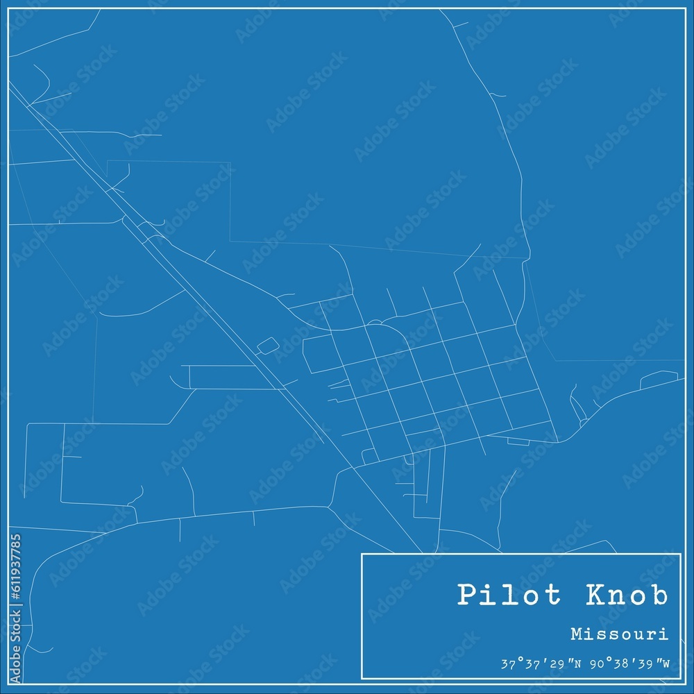 Blueprint US city map of Pilot Knob, Missouri.