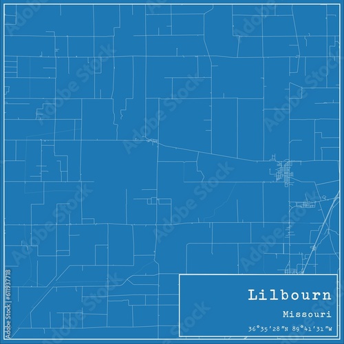 Blueprint US city map of Lilbourn, Missouri.