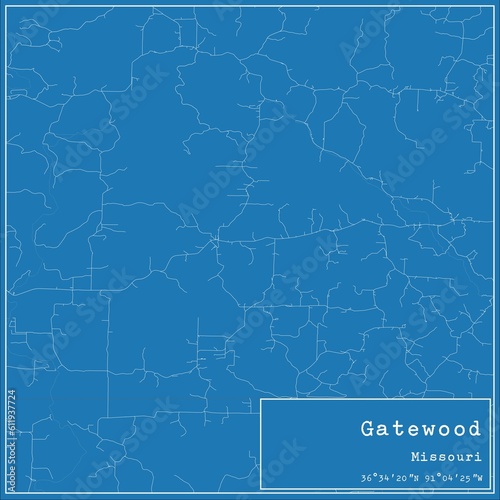 Blueprint US city map of Gatewood, Missouri.