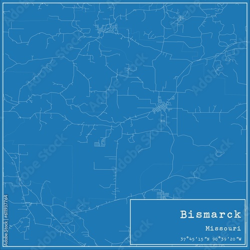 Blueprint US city map of Bismarck, Missouri.