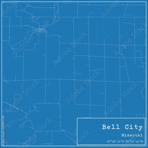 Blueprint US city map of Bell City  Missouri.