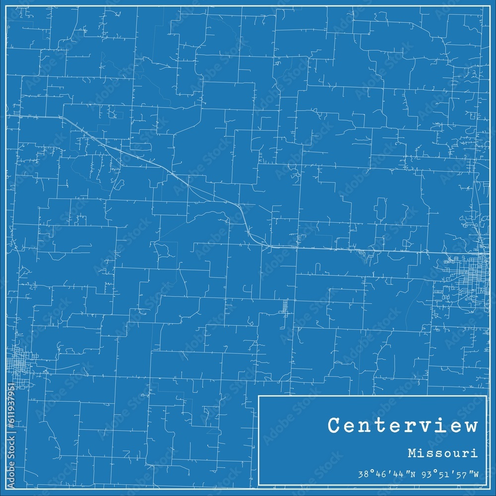 Blueprint US city map of Centerview, Missouri.