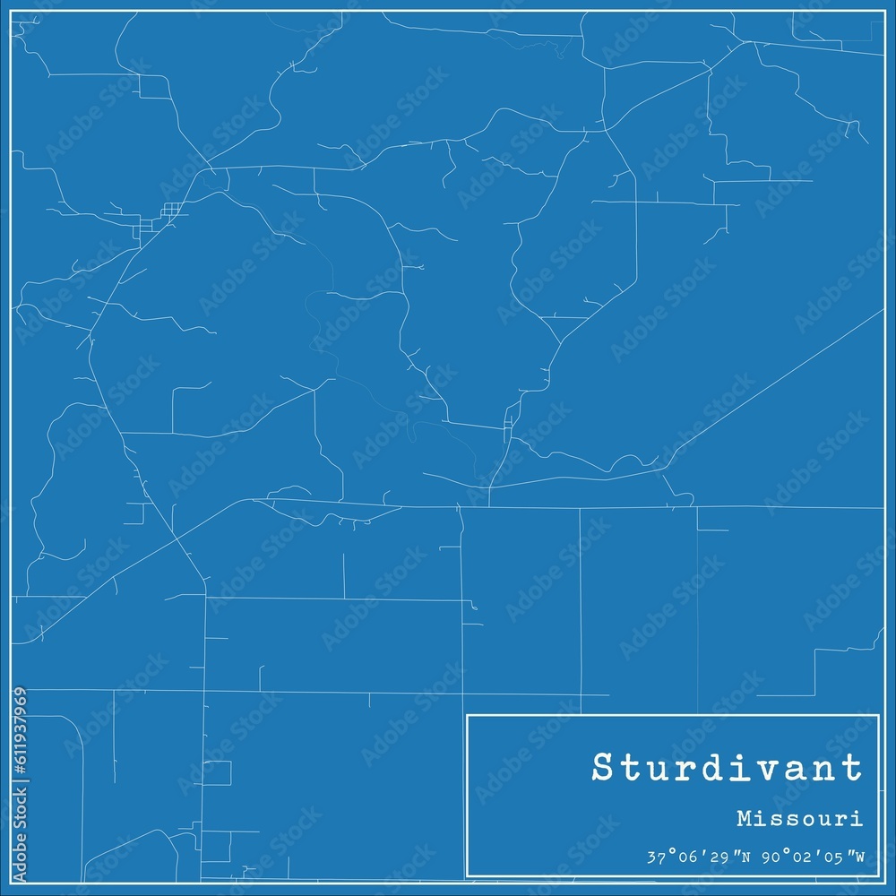 Blueprint US city map of Sturdivant, Missouri.
