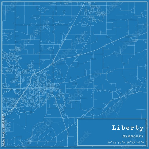 Blueprint US city map of Liberty, Missouri.