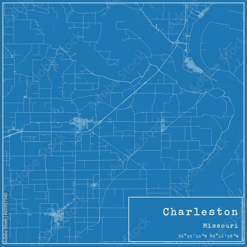 Blueprint US city map of Charleston, Missouri.