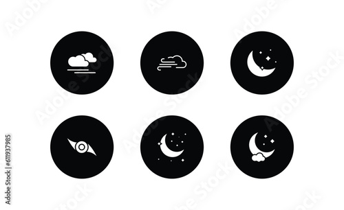 weather filled icons set. weather filled icons pack included blanket of fog, gust, twilight, tropical storm, waxing moon, night vector.