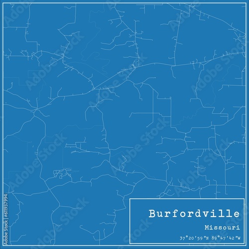 Blueprint US city map of Burfordville, Missouri. photo
