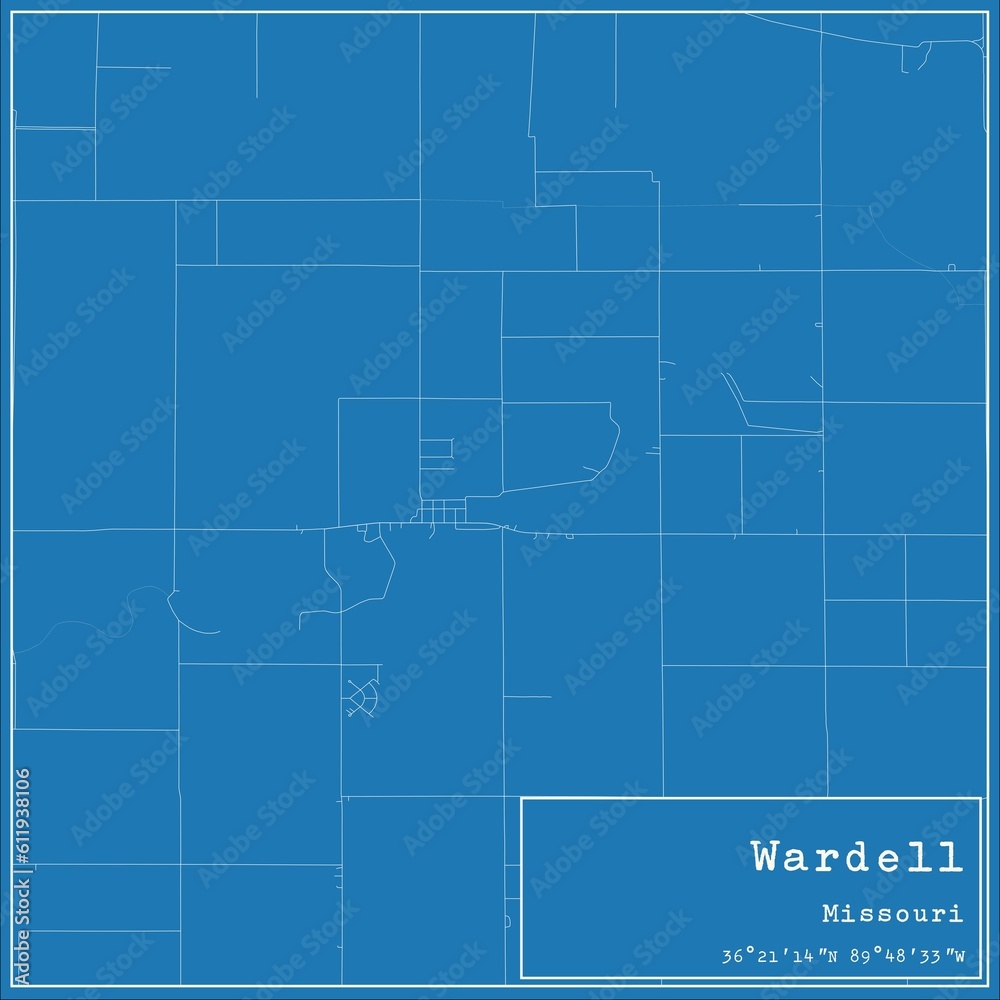Blueprint US city map of Wardell, Missouri.