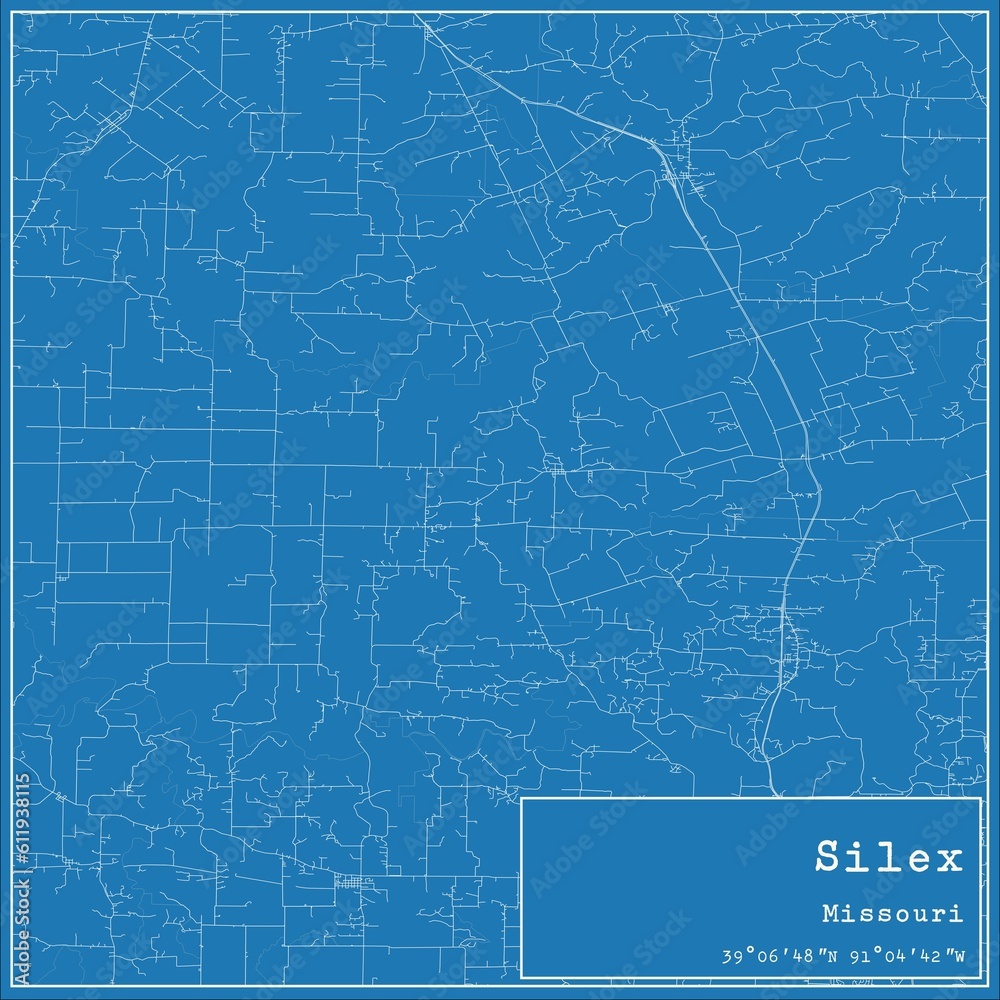 Fototapeta premium Blueprint US city map of Silex, Missouri.