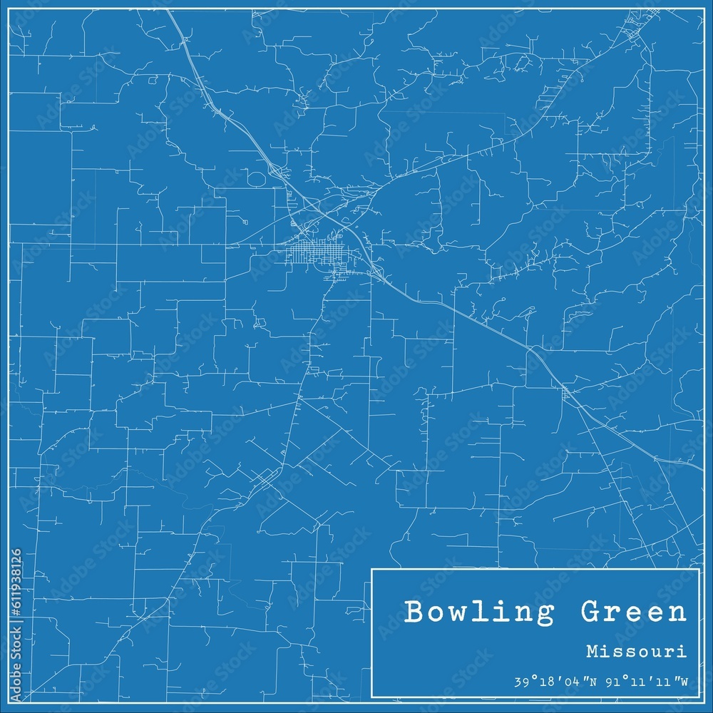 Blueprint US city map of Bowling Green, Missouri.