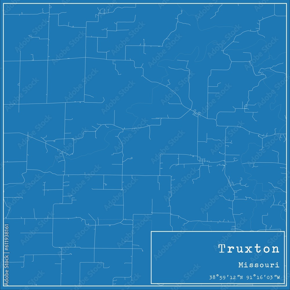 Blueprint US city map of Truxton, Missouri.