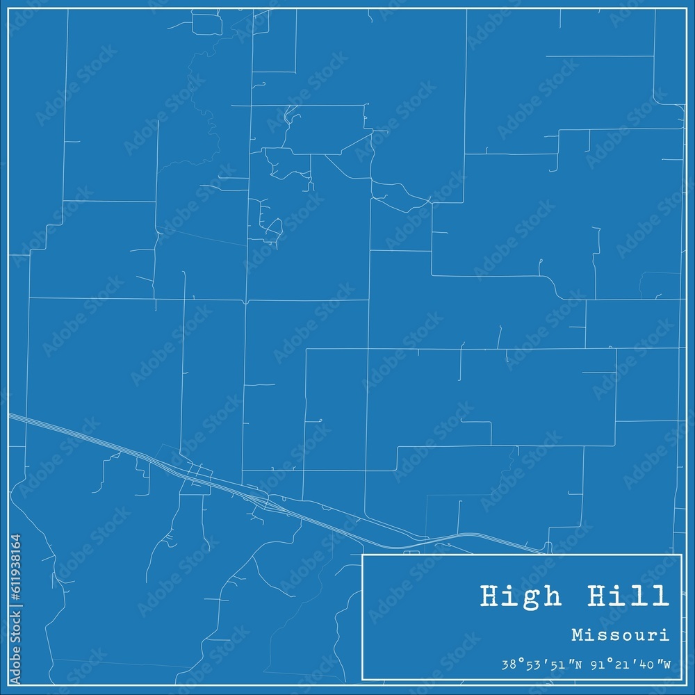 Blueprint US city map of High Hill, Missouri.