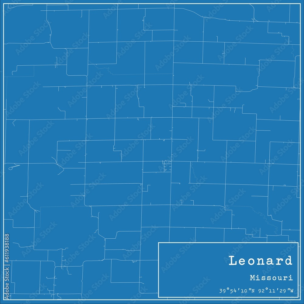 Blueprint US city map of Leonard, Missouri.