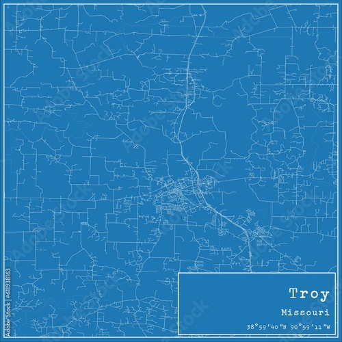 Blueprint US city map of Troy  Missouri.